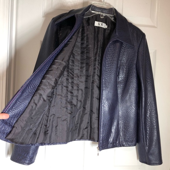 L’E L’EQUIPE PLUS Made Italy Faux Leather Crocodile  Print Purple Jacket 40=S=4 - Picture 3 of 14